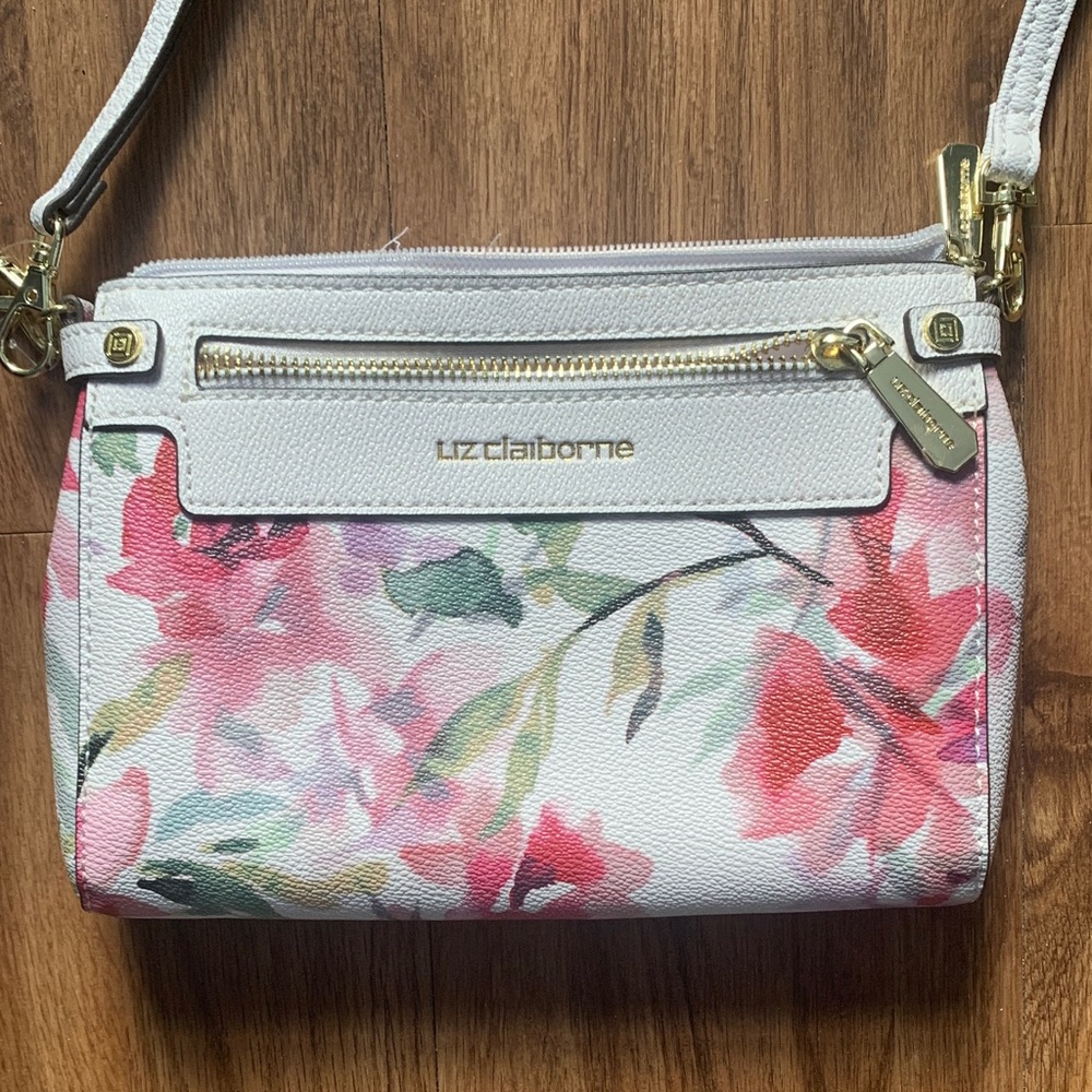 Liz Claiborne Pink and White Floral Crossbody Bag
